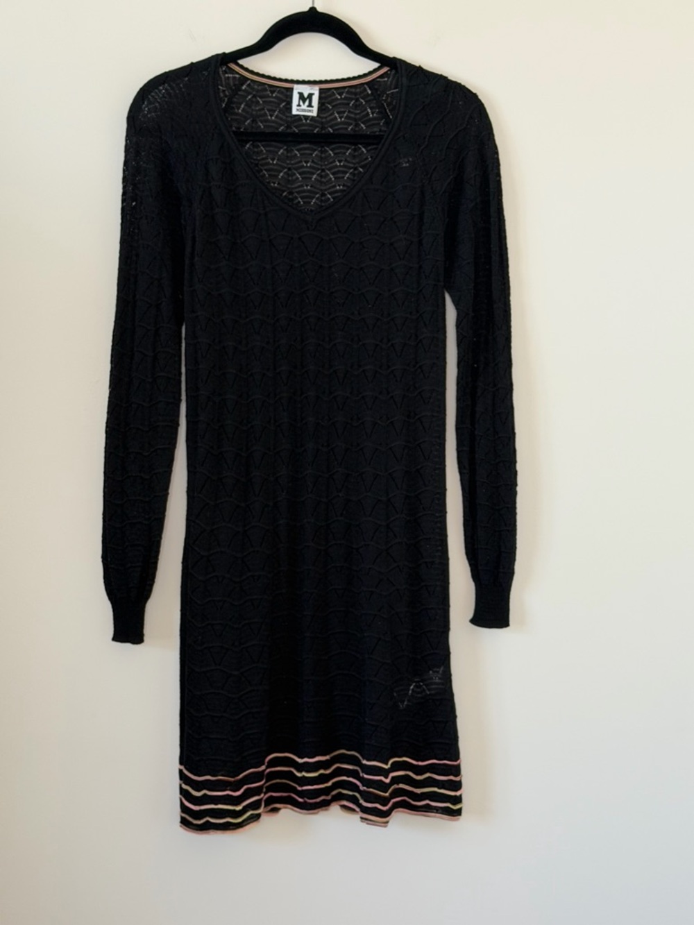 M Missoni Black Knit Dress V-Neck Long Sleeve Sheer Size M - Picture 2 of 12